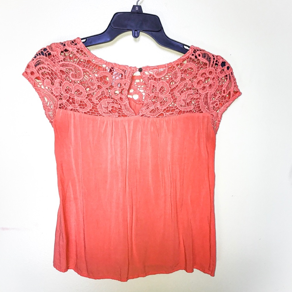 Coral lacey short-sleeve blouse